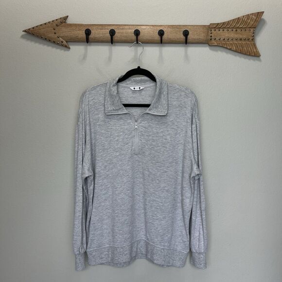 Three Dots | Light Gray Relaxed Fit Cozy Quarter Zip Pullover Top Sz. Large - Picture 1 of 5